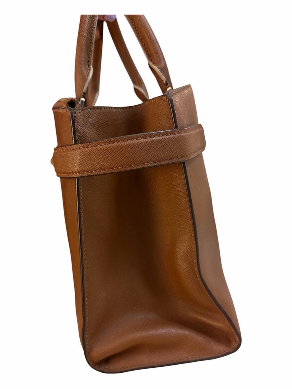 Michael Kors Karla East West Saffiano Leather Satchel Crossbody Luggage Brown - Picture 5 of 10